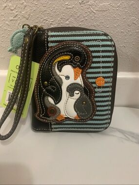 Chala Penguin Family Wristlet Wallet - Turquoise, Brown, Orange